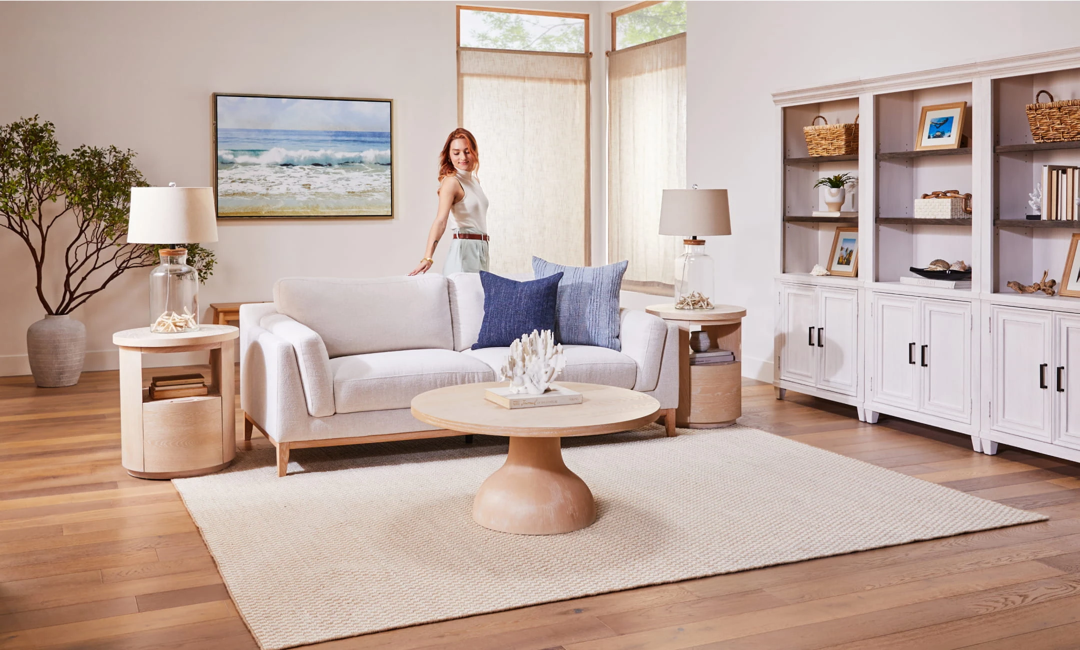 Living room with coastal home decor
