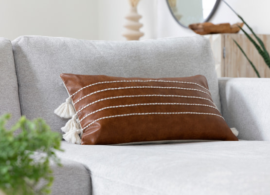 Accent Pillow - Brown Faux Leather With Stripes 14X26