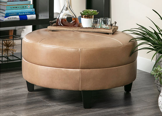 leather brown ottoman