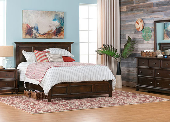 brown transitional bedroom set 