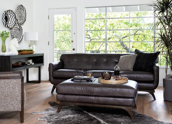 living room brown leather sofa
