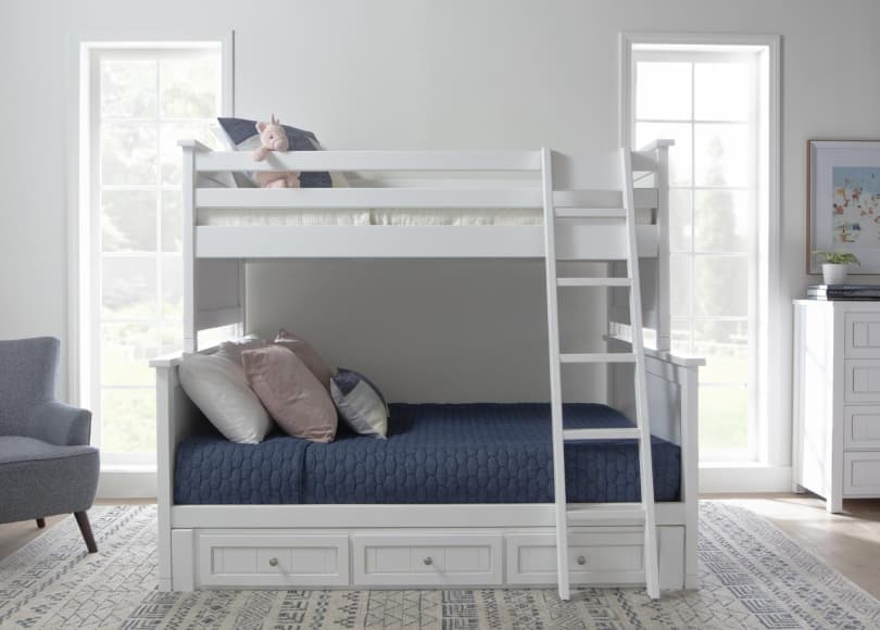 clean white modern bunk beds