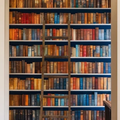 color coded bookcase rainbow shelves