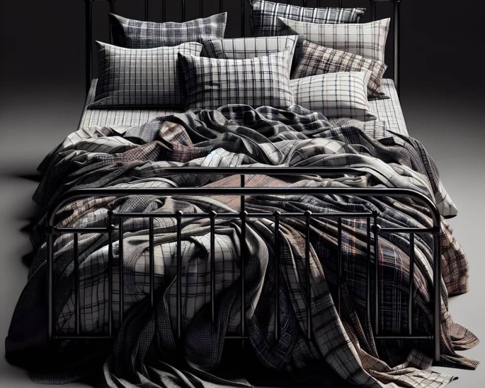 Black Metal Bed Frame + Grey Bedding