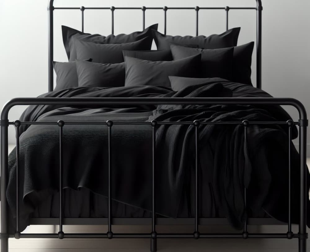 Black Metal Bed Frame + Black Bedding