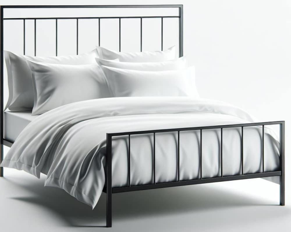 Black Metal Bed Frame + White Bedding