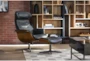 Amala Dark Grey Leather Reclining Swivel Arm Chair with Adjustable Headrest And Ottoman - Room