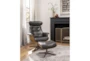 Amala Dark Grey Leather Reclining Swivel Arm Chair with Adjustable Headrest And Ottoman - Room