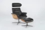 Amala Dark Grey Leather Reclining Swivel Arm Chair with Adjustable Headrest And Ottoman - Side