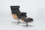 Amala Dark Grey Leather Reclining Swivel Arm Chair with Adjustable Headrest And Ottoman - Side