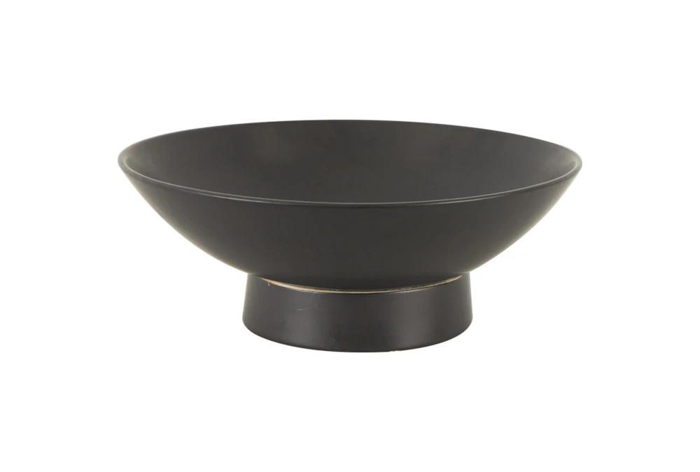 16" Matte Black Ceramic Round Footed Bowl
