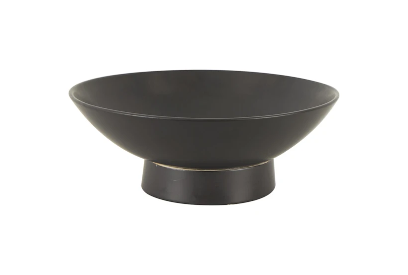 16" Matte Black Ceramic Round Footed Bowl - 360