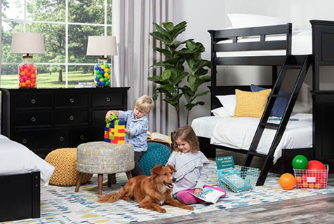 kids room with toys and dog