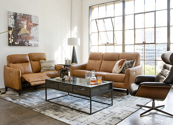 tan leather sofa