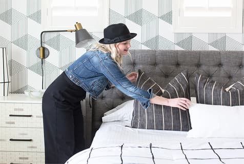 Geometric Accent Wall Grey Bed