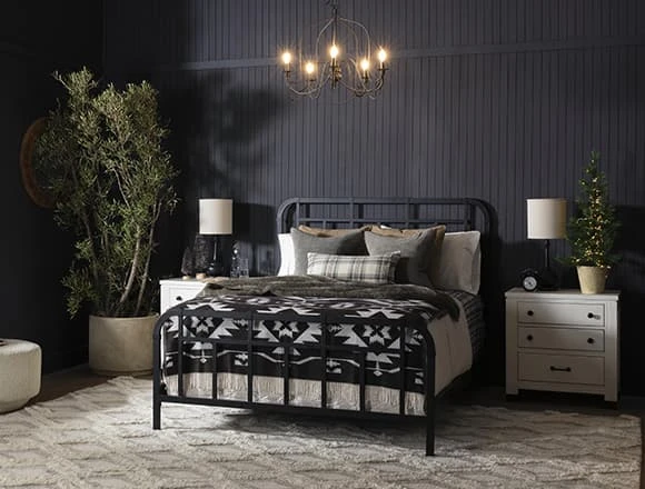 Black Bedroom with Wade Queen Metal Panel Bed