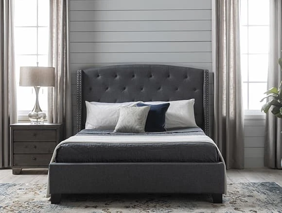 Grey Bedroom with Farrah II Queen Upholstered Panel Bed