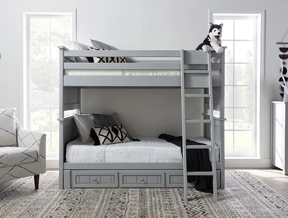 Grey Kids Bedroom with Mateo Grey Full Over Full Bunk Bed with 3 Drawer Storage Unit