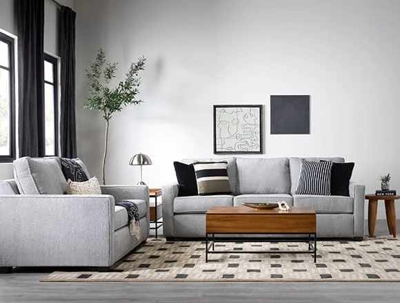 Grey Living Room With Mathers Oyster 91" Sofa