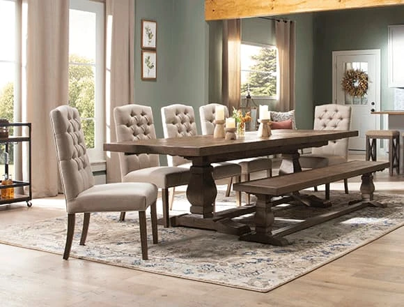 Country/Rustic Dining Room With Caden Rectangle Extension 94" Dining With Biltmore Chairs & Bench Set For 8
