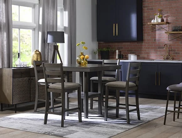 Industrial Dining Room With Jameson Grey 5 Piece Counter Set