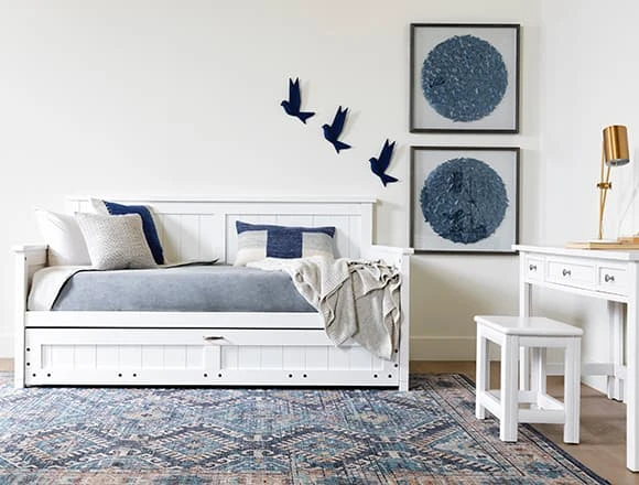 Coastal Bedroom with Mateo White Twin Daybed With Trundle