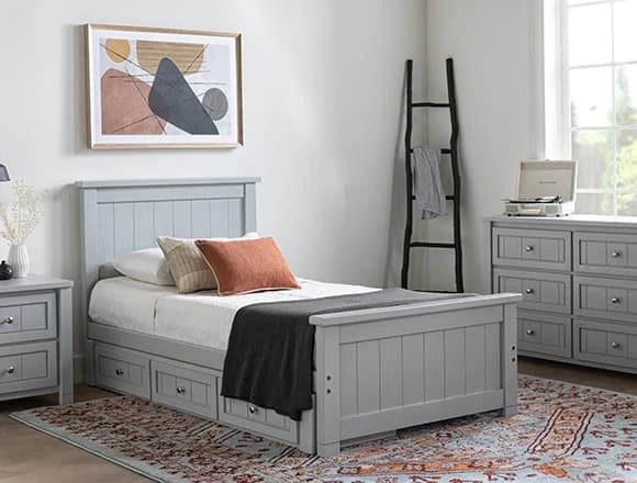 Country/Rustic Bedroom with Mateo Grey Twin Panel Bed