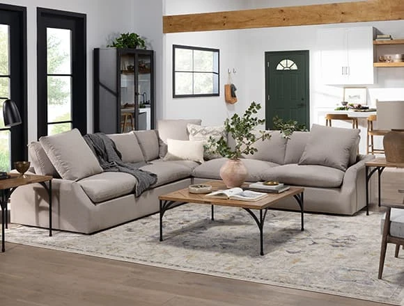 Modern Living Room With Magnolia Home Wyatt 115" 3 Piece Sectional By Joanna Gaines