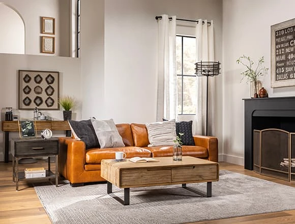 Industrial Living Room With Mason Leather 89" Sofa