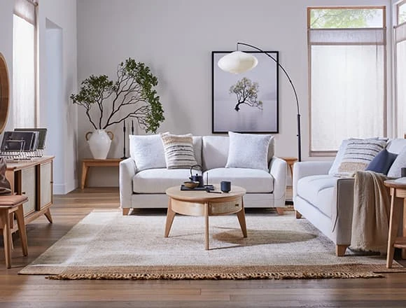 Modern Living Room with Japandi Sofa Loveseat Set