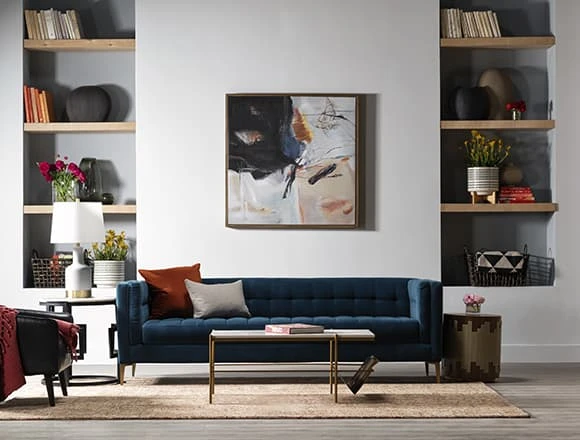 Modern Living Room With Wesley III Velvet 88'' Sofa