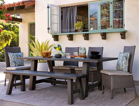 Modern Patio & Backyard with Panama Outdoor Rectangle Dining Table