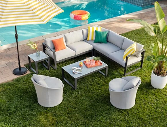 Modern Patio & Backyard with Ravelo Outdoor 3 Piece 93" Sectional