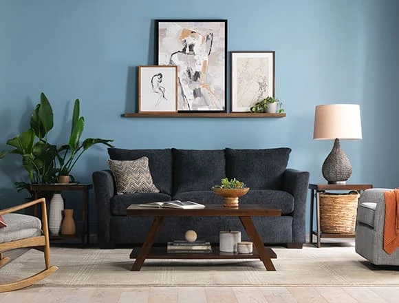 Blue Small Apartment With Percy Slate 84'' Sofa