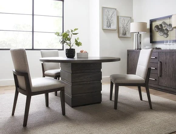 Modern Small Apartment Dining Room with Helms Round Dining Table