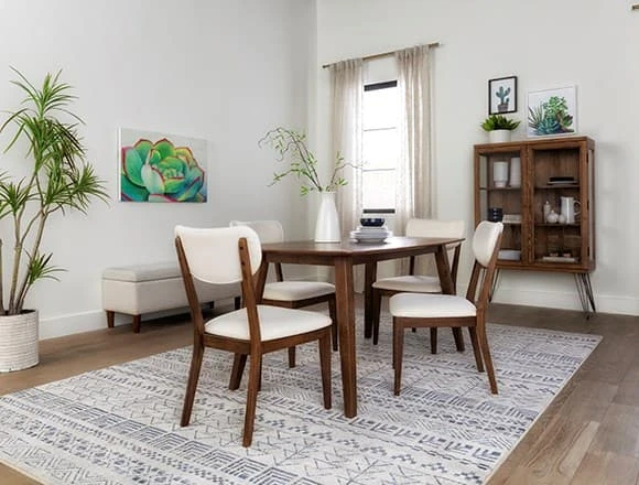 Boho Dining Room with Kara 5 Piece Rectangle Dining Set With Upholstered Back Chairs
