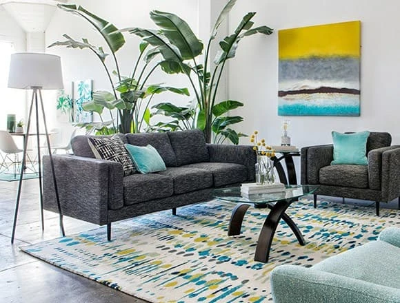 Coastal Living Room with Aquarius Dark Grey Sofa