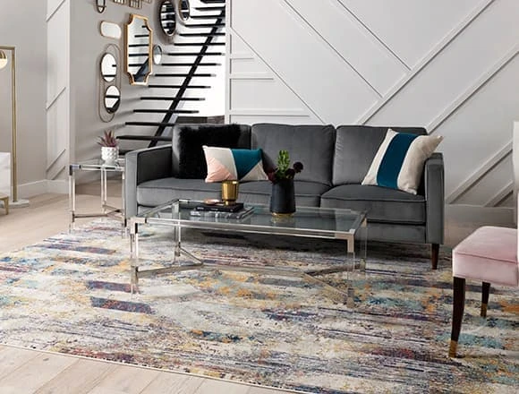 Glam Living Room with Fairfax Steel Grey Velvet Sofa