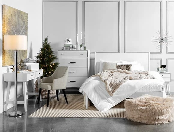 Glam Bedroom with Alton White Queen Platform Bed