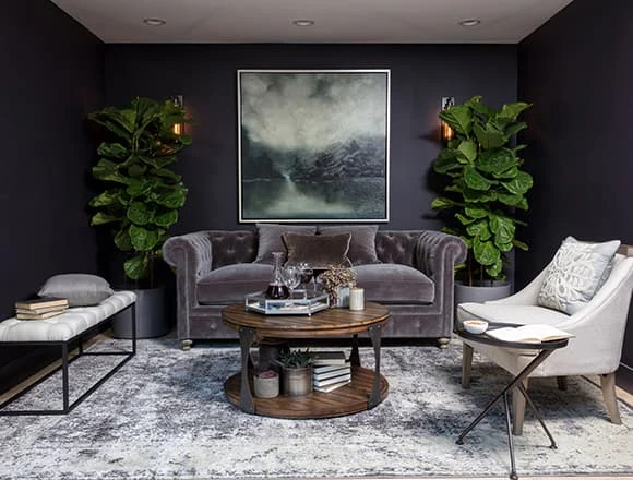 Glam Living Room with Patterson III Dark Grey Sofa