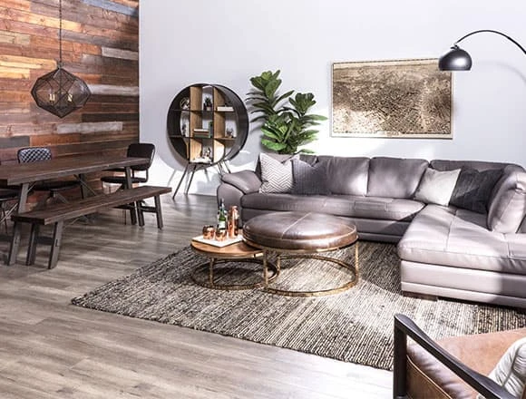 Industrial Living Room with Vaughn Granite Sectional