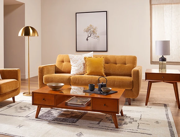 Mid Century Family Room with Allie Buttercup Sofa