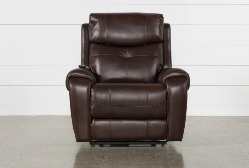 Carl Chocolate Leather Power Lift Recliner with Power Headrest - 360