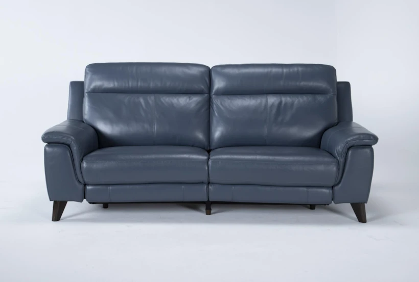 Moana Blue Leather 87" Power Dual  Reclining Sofa with USB - 360