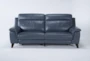 Moana Blue Leather 87" Power Dual  Reclining Sofa with USB - Signature