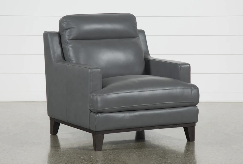 Kathleen Dark Grey Leather Arm Chair - 360