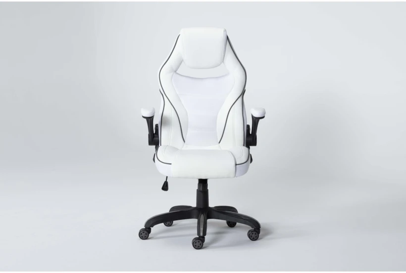 Theory White Rolling Office Gaming Desk Chair With Black Trim - 360