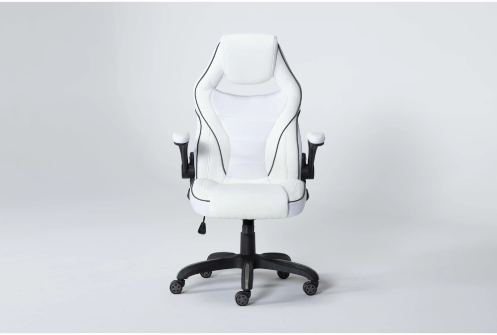 Theory White Rolling Office Gaming Desk Chair With Black Trim