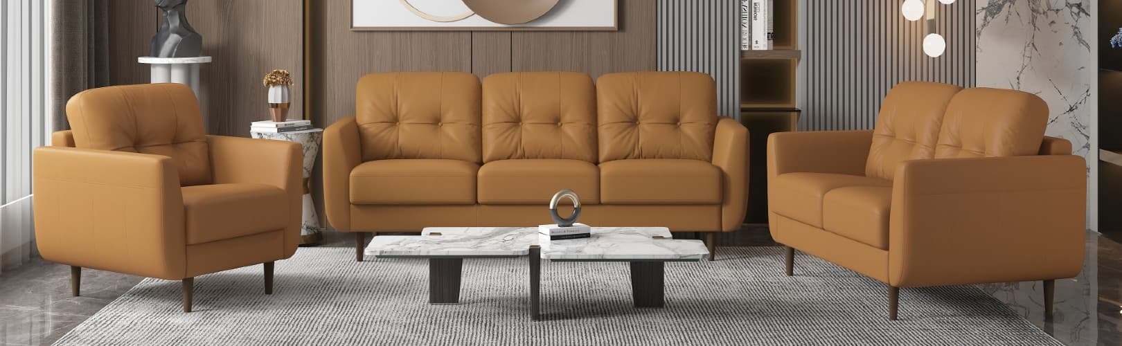 camel leather sofa decorating set