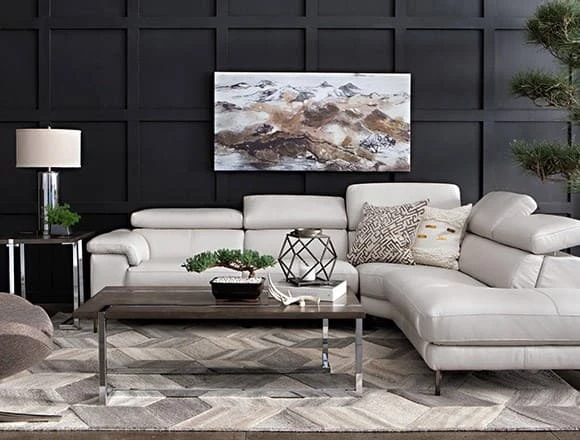 Modern Living Room with Tess 2 Piece Power Reclining Sectional W/Raf Chaise